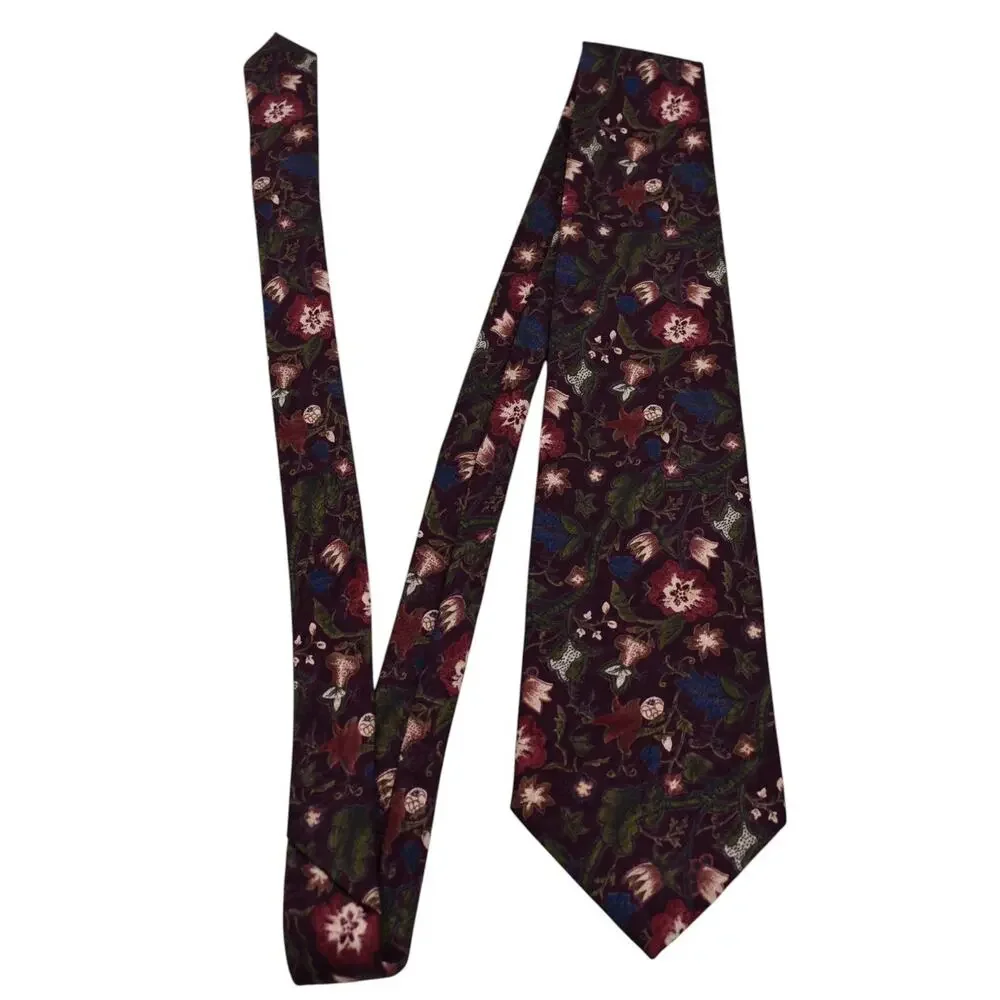 Vtg Christian Dior Monsieur Necktie Neck Tie - Floral Burgundy - Harry Styles